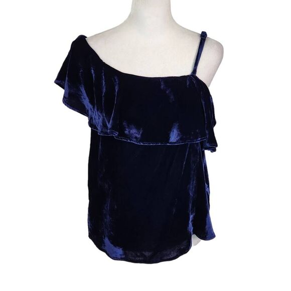 J.O.A Los Angeles Indigo Blue One Shoulder Ruffle Top NWT Size Small - Picture 1 of 7